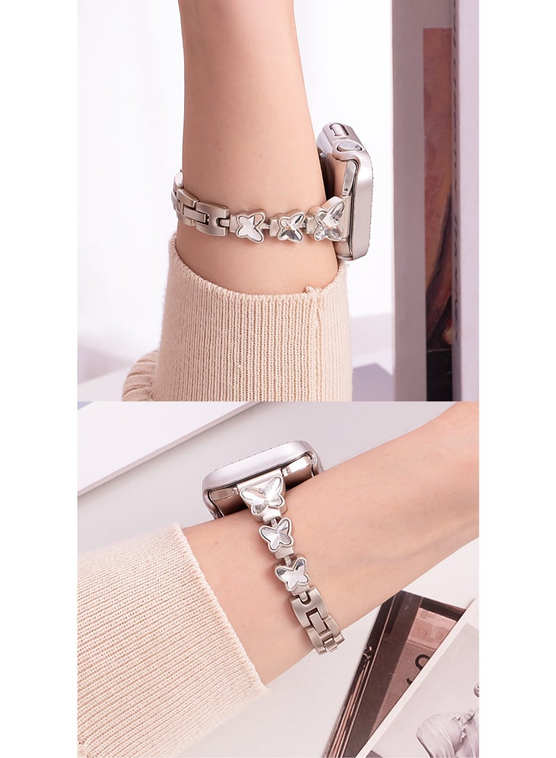 Silver Chain 42-44-45-49mm/S10 Universal Compatible With Apple Watch, erfly-Shaped Metal Women'S Chain Strap Wristband Compatible With Iwatch Series 1-9 Generations - Image 2